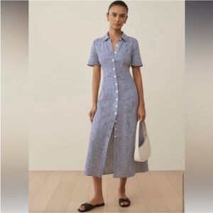 Reformation Marianne Dress in Blue Gingham Midi Dress size 12.
